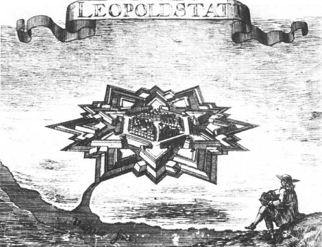 Grabado de la �poca con la traza italiana de Leopoldov en el fondo