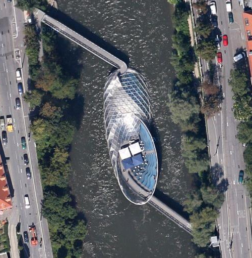 La isla sobre el río Mur en los mapas de Turismo Google